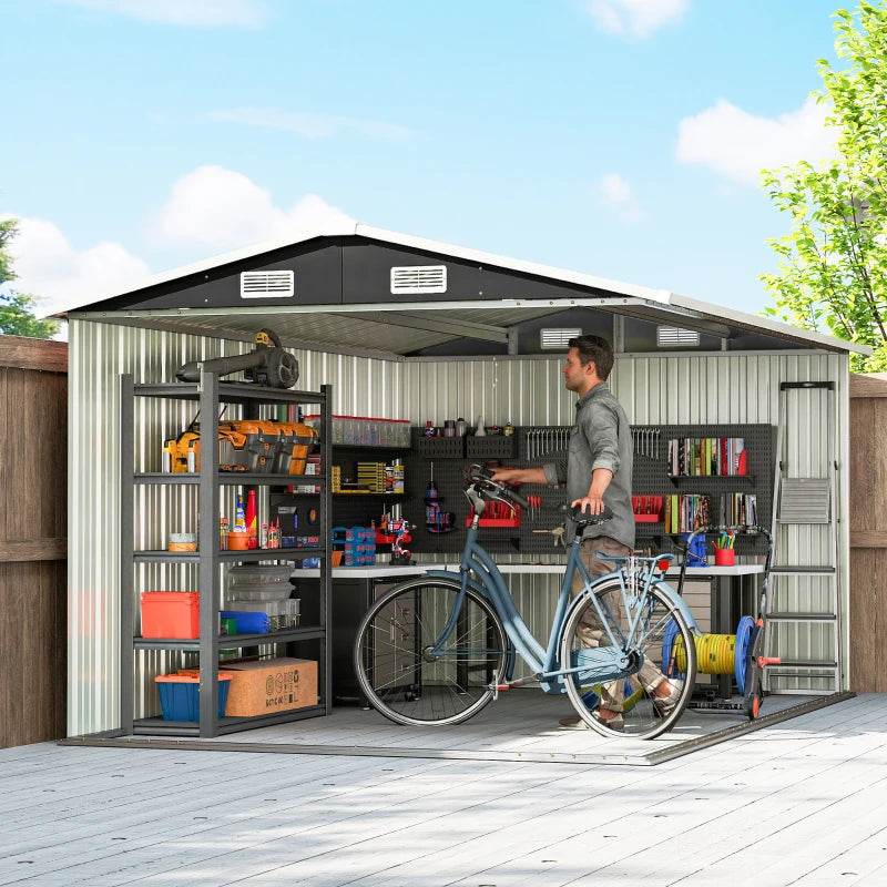 10' x 10' Metal Shed, Heavy Duty Outdoor Storage Shed with 4 Vents and Lockable Double Doors, Dark Grey