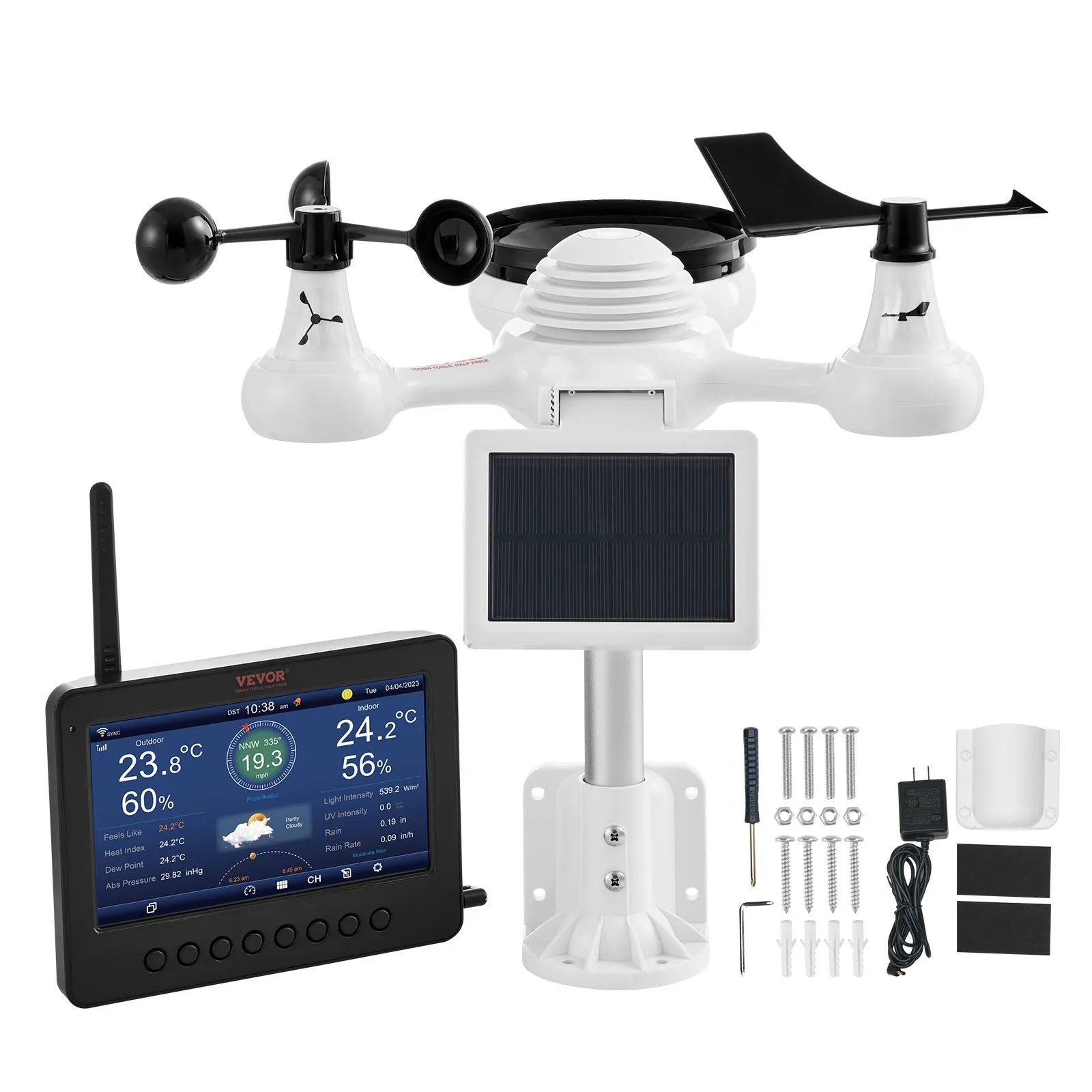 VEVOR 7-in-1 Wi-Fi Weather Station 7 in TFT Display Wireless Outdoor Sensor