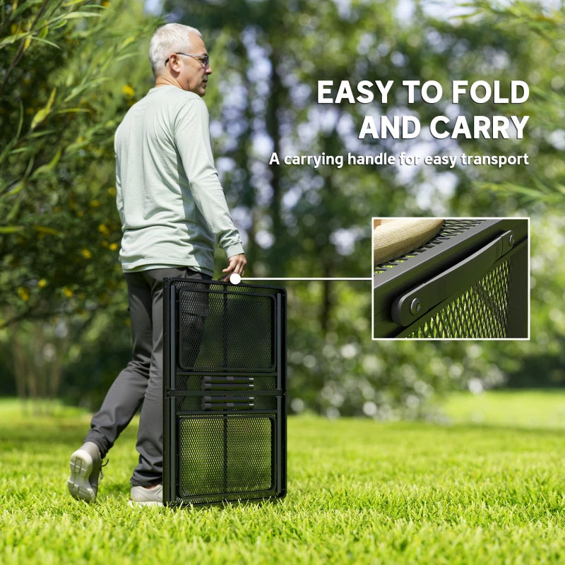 4.5ft Folding Grill Table, Height Adjustable Camping Table w/ Wing Panels, Metal Portable Picnic Table w/ Mesh Desktop