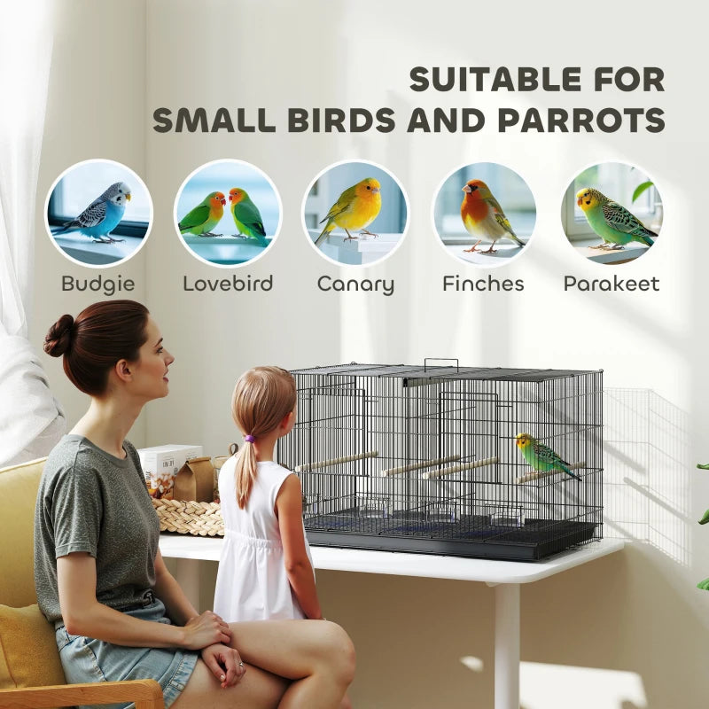 18" H Bird Cage, Large Parakeet Cage for Budgie, Lovebird, Canary, Finches with Divider, Black