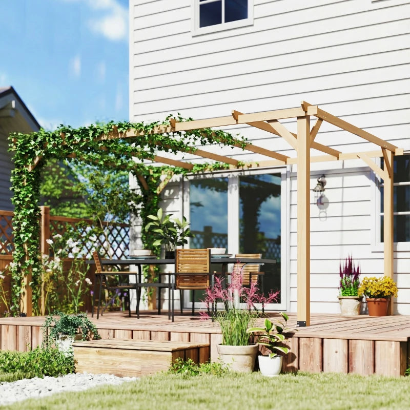 10' x 13' Wooden Pergola, Outdoor Pergola Gazebo Grape Trellis with Triangle Supports, Concrete Anchors, Nature Wood