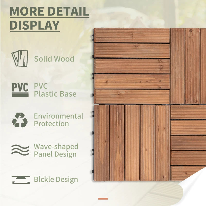 27 Pcs Wood Interlocking Deck Tiles, 12 x 12in Outdoor Flooring Tiles for Indoor and Outdoor Use, Tools Free Assembly, Brown