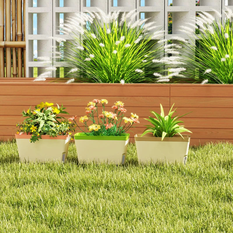 3 Pack Self Watering Flower Pots, 10.5 Inch Planter Box with Water Level Indicator for Vegetables, Succulents Plants