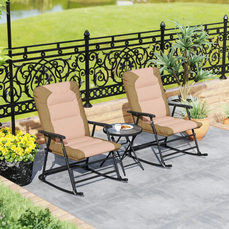 3-Piece Outdoor Foldable Rocking Chair Set, Light Brown