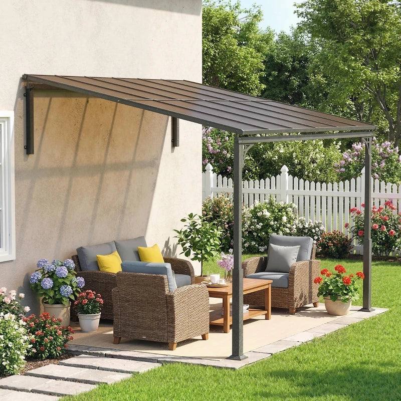 11' x 10' Outdoor Pergola, Wall Mounted Hardtop Lean-to Gazebo with Polycarbonate Roof and Metal-Aluminium Frame