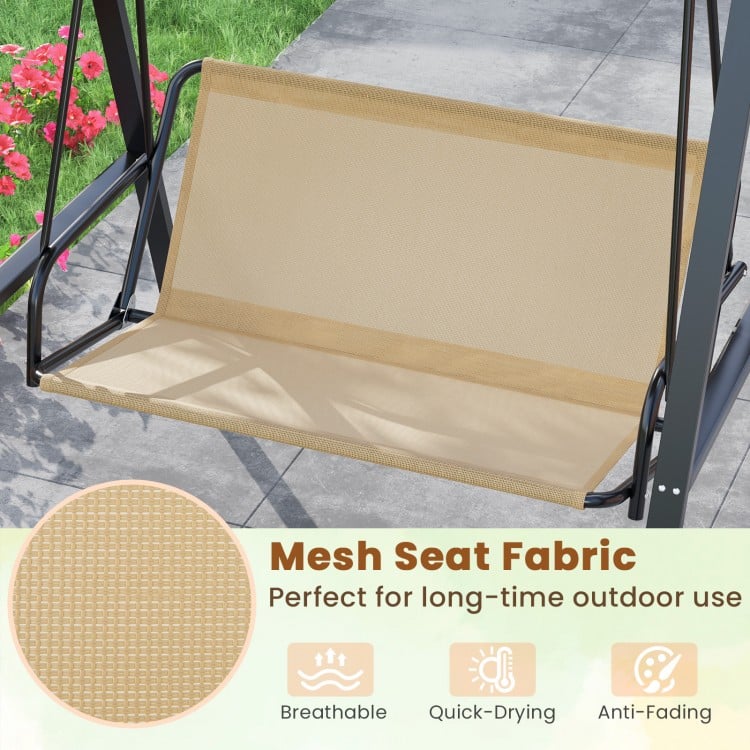 2-Person Outdoor Porch Swing with A-Shaped Metal Stand and Adjustable Canopy-Beige