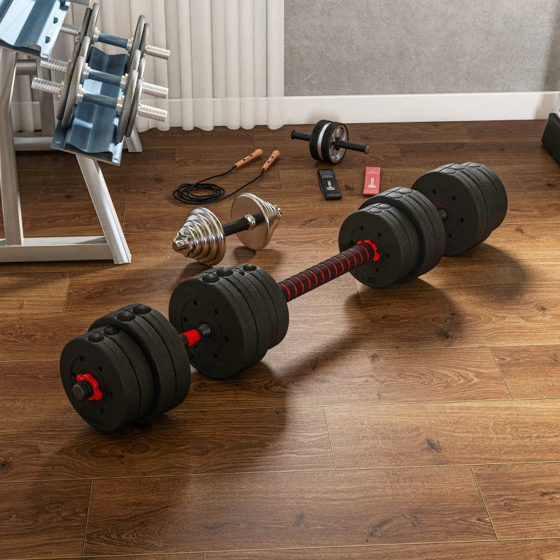 Soozier 66lbs 2-in-1 Adjustable Dumbbells Weight Set, Dumbbell Hand Weights Barbell for Body Fitness, Lifting Training for Home, Office, Gym, Black and Red
