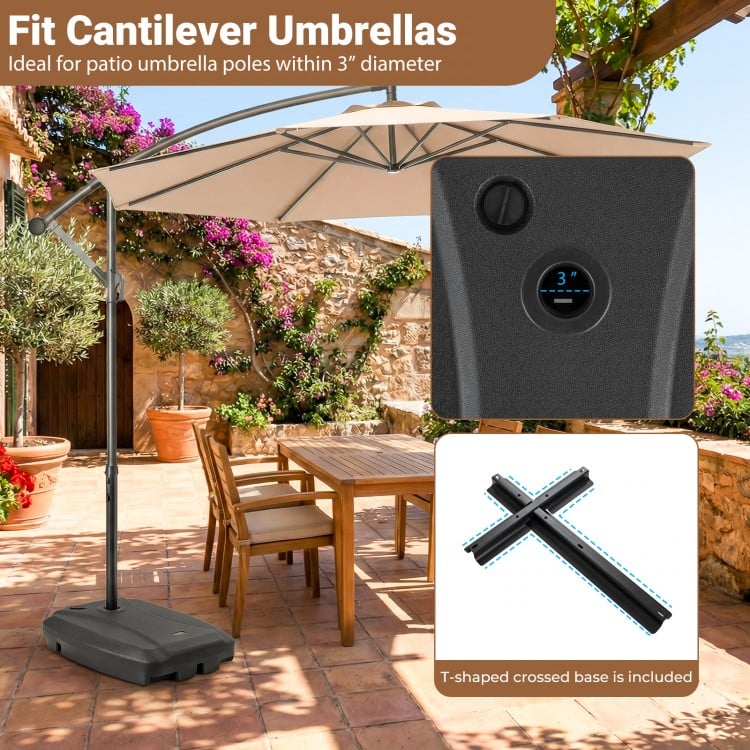 220 LBS Cantilever Patio Umbrella Base Stand with Wheels Fillable offset Umbrella Stand-Black