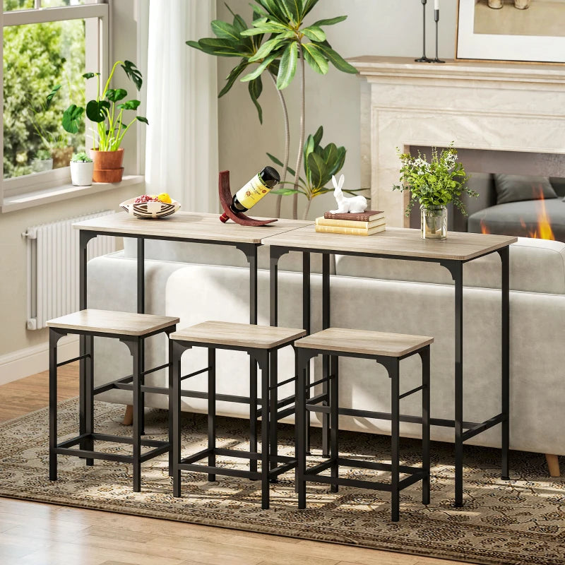 3-Piece Dining Table Set for 2, Bar Table and 2 Stools for Kitchen, Living Room, Dining Room, Small Space, Natural Wood