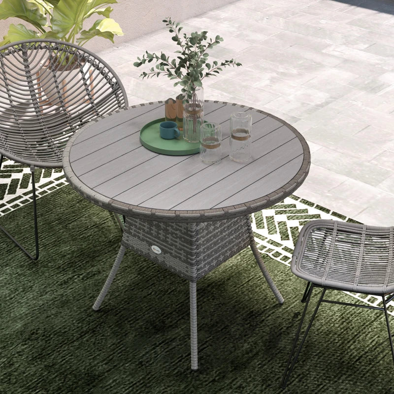 35.4" Outdoor Wicker Dining Table, PE Rattan Patio Furniture with Wood-plastic Composite Top, Grey