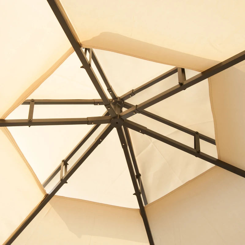 13ft Hexagon Gazebo Outdoor Canopy Shelter with Netting and Shaded Curtains Beige