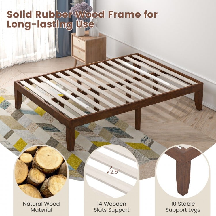 14 Inch Full Size Wood Platform Bed Frame with Wood Slat Support-Coffee
