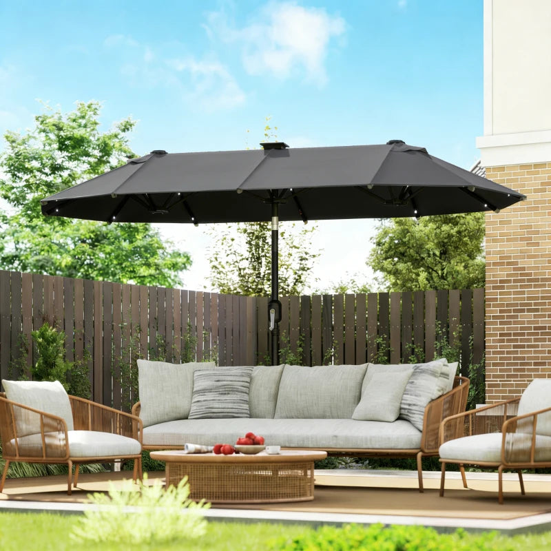 10ft Double-Sided Patio Umbrella with 35 LED Lights, 12 ribs, Extra Large Outdoor Parasol with Twin Canopy, Dark Grey