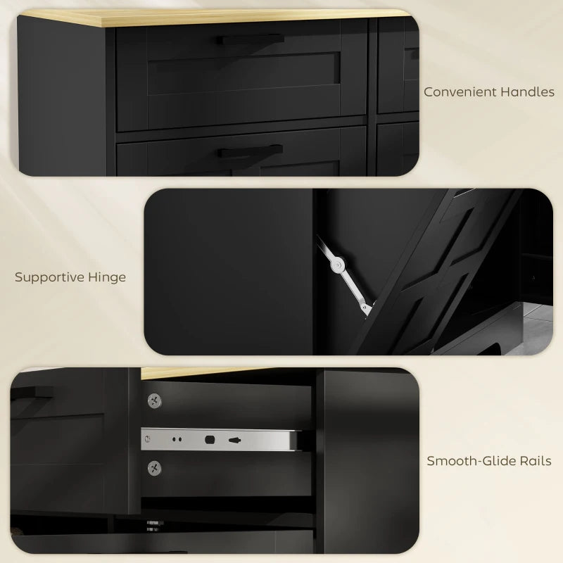7 Gallon Tilt Out Garbage Cabinet, Kitchen Island with Trash Cabinet, 2 Drawers, Door Racks, Adjustable Shelves, Black