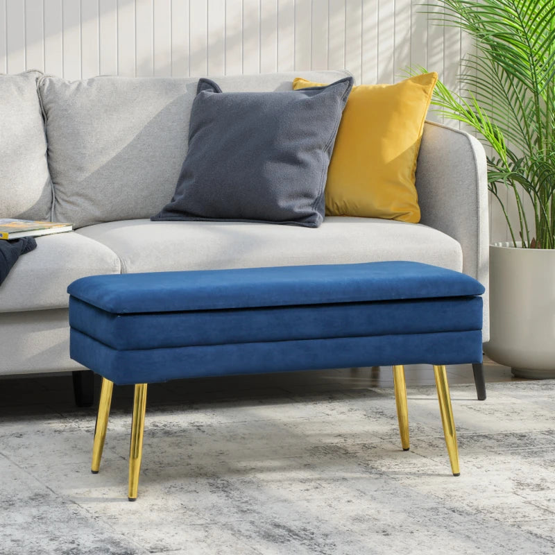 31" Storage Ottoman, Velvet End of Bed Bench with Steel Legs, Foot Stool with Storage for Bedroom, Living Room