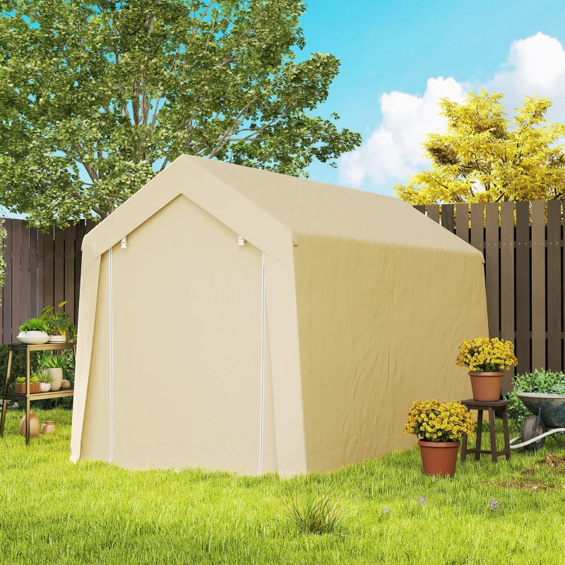 7' x 12' Outdoor Storage Shed Portable Garage with Roll-up Door for Motorcycle, Bike, Garden Tools, Beige