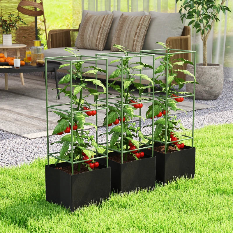 3 Packs Tomato Cages with 13.5 Gallon Grow Bags, Adjustable Square Plant Support Trellis