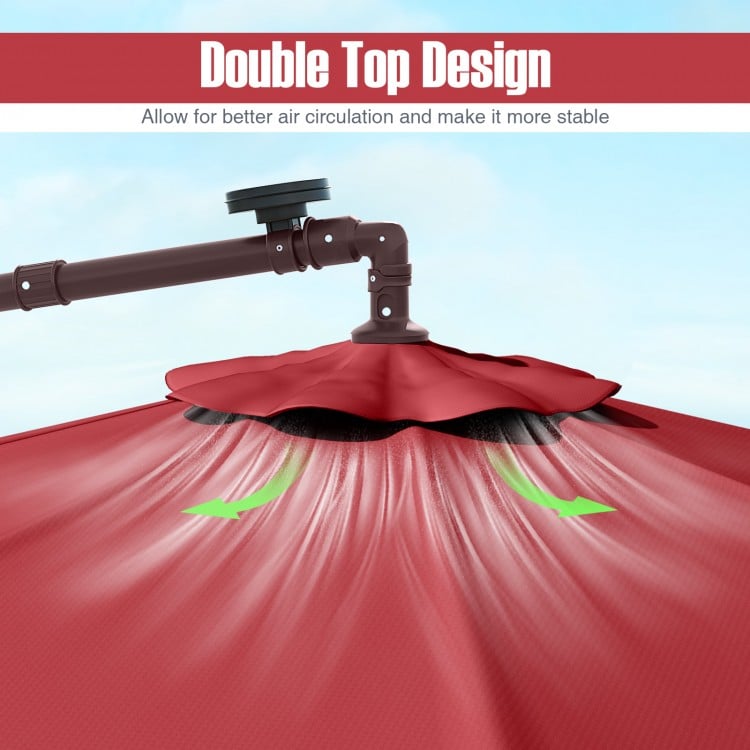 10 Ft Patio Umbrella Offset Cantilever Umbrella with 40 Solar Powered Lights-Red