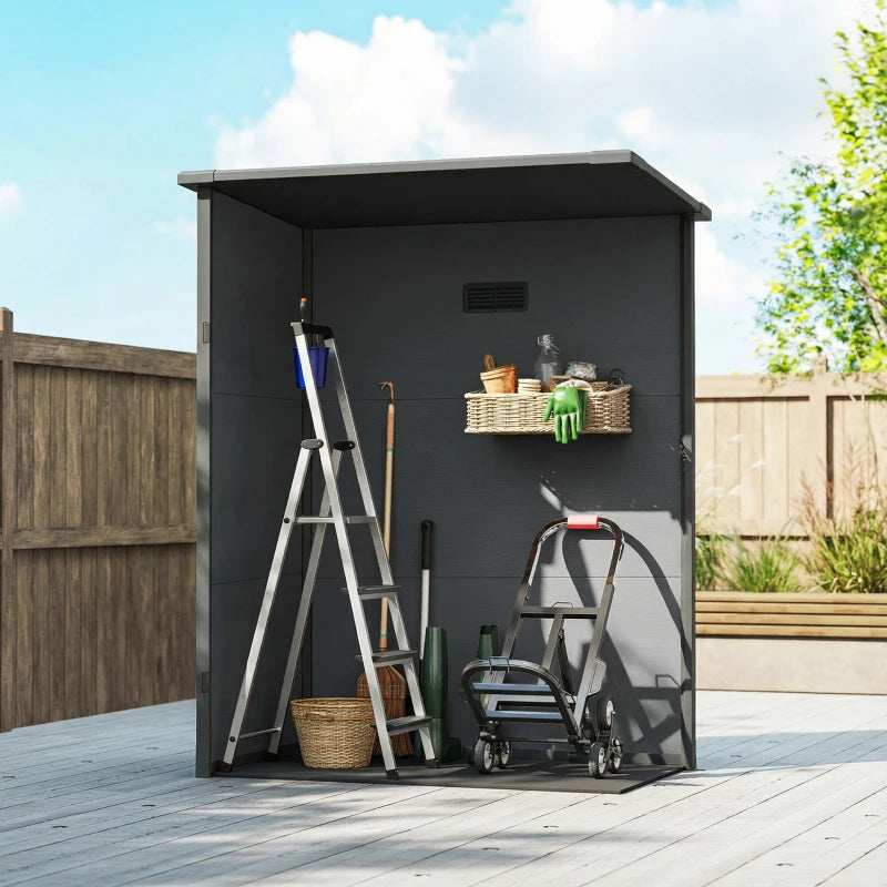 5 x 3FT Garden Shed with Floor, Outdoor Storage Shed with Lockable Door, Window and Vent for Backyard, Patio, Dark Grey