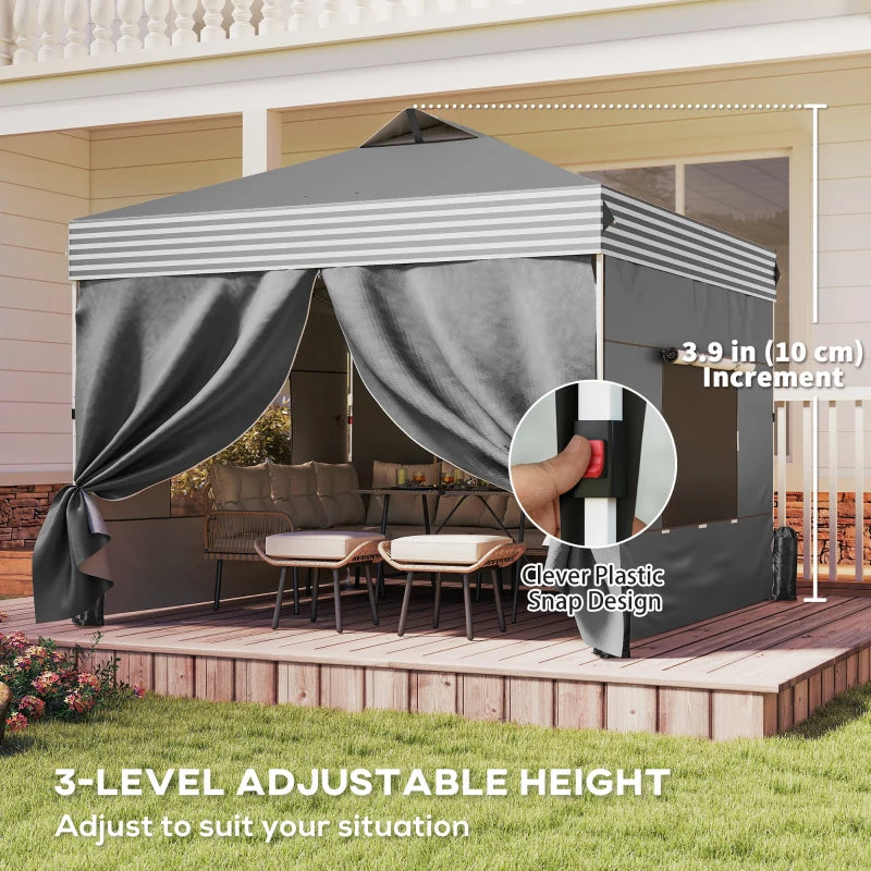 10 x 10 ft Pop Up Canopy Tent with 4 Sidewalls, UPF 50+ 1-Button Push Outdoor Instant Canopy with Wheeled Bag, Dark Grey