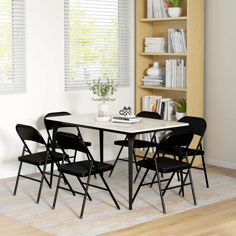Set of 6 Metal Foldable Chairs, Linen Padded Folding Chairs with Cushion Seat and Open Back for Indoor, Black