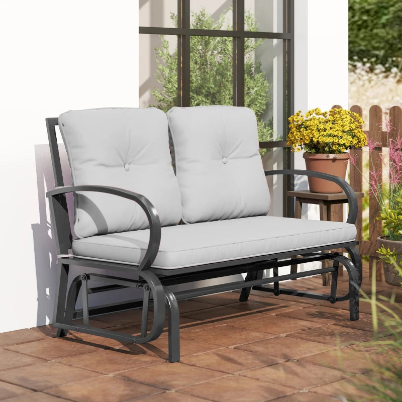 2-Person Outdoor Glider Chair, Patio Double Rocking Loveseat with Steel Frame and Cushions for Backyard, Garden and Porch, Grey
