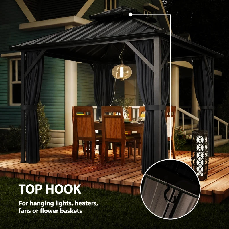 10' x 10' Hardtop Gazebo Canopy with Double Galvanized Steel Roof, Aluminium Frame Permanent Outdoor Gazebo, Dark Grey