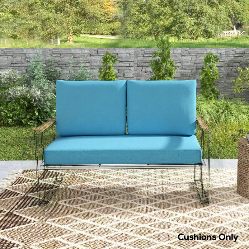 2 Seater 5" Thick Outdoor Seat Cushions with 7" Backrest, Loveseat Outdoor Furniture Cushions, Turquoise