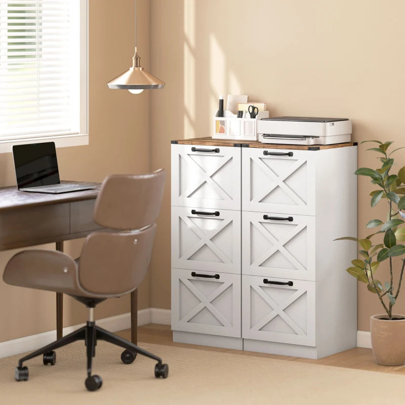 3 Drawer File Cabinet with Silent Slides, Vertical Farmhouse Filing Cabinet Fits Letter/A4 Size Home Office, White