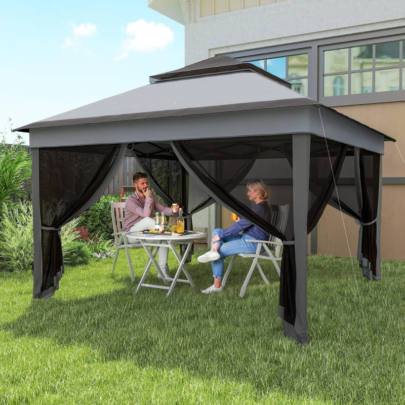 10.7 x 10.7ft Pop Up Gazebo, Adjustable Instant Sun Shelter with UV30+ Roof Cover, Removable Mesh Curtains, Dark Grey