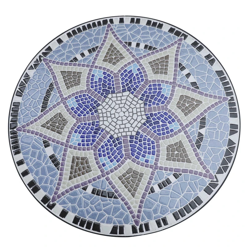 23.6" Mosaic Round Patio Table with Ceramic Tabletop, Outdoor Furniture, Multicolor