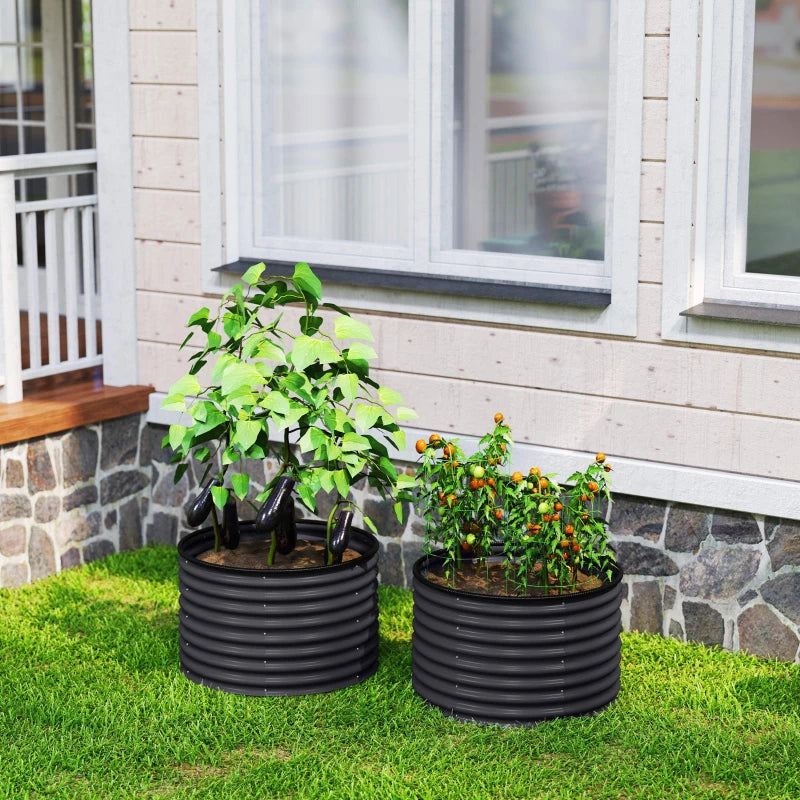 Set of 2 Raised Garden Bed, Metal Planter Box with Safety Edging, Easy-to-assemble Stock Tank, Dark Grey