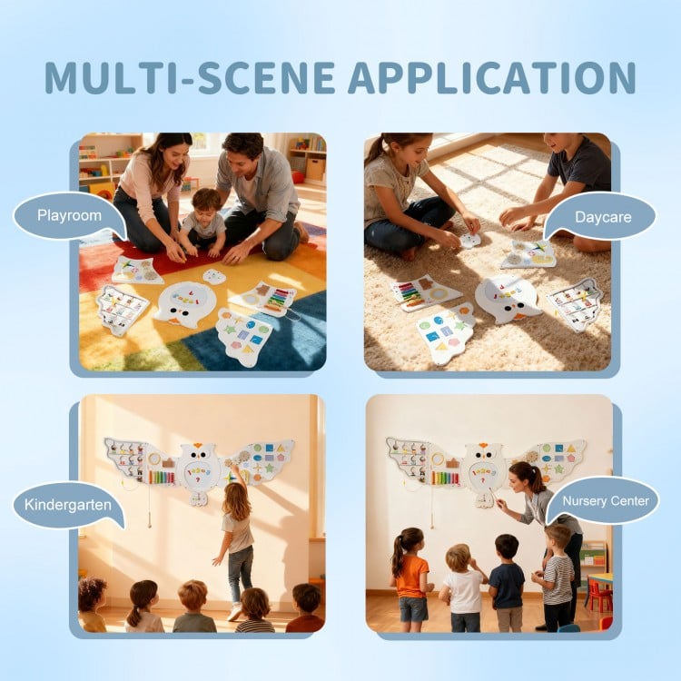 11-in-1 Toddler Learning Activity Center Owl Activity Wall Busy Board Panels for 3+ Years Old