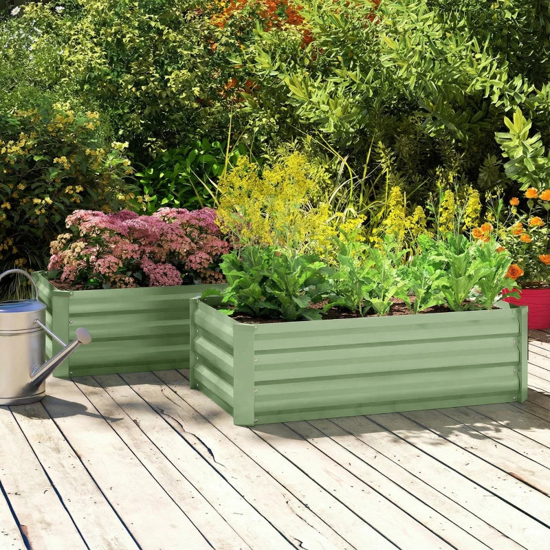Set of 2 Galvanized Raised Beds for Garden, Outdoor Planter Box for Flowers, Herbs and Vegetables, Light Green
