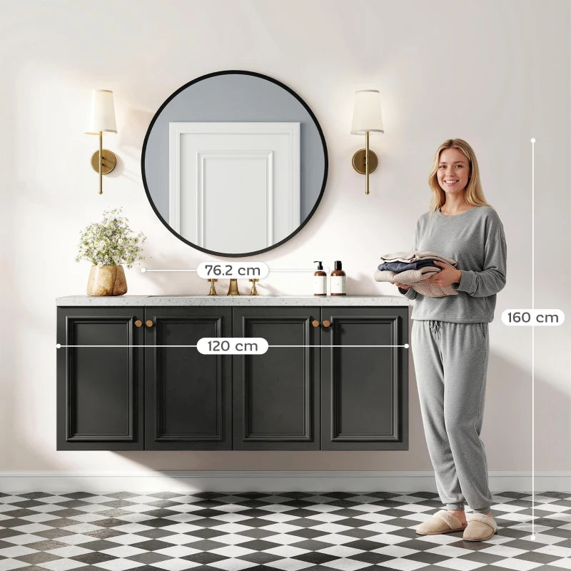 30" Round Mirror, Bathroom Wall Mirror with Metal Frame, Decorative Vanity Mirror for Living Room, Bedroom, Black