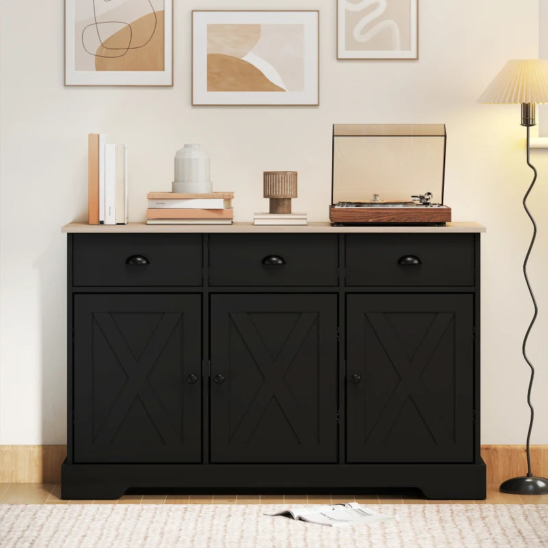 46.5" Buffet Cabinet, Farmhouse Sideboard with 3 Barn Doors and 3 Drawers for Living Room, Kitchen, Black
