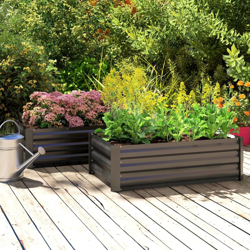 Set of 2 Galvanized Raised Beds for Garden, Outdoor Planter Box for Flowers, Herbs and Vegetables, Black