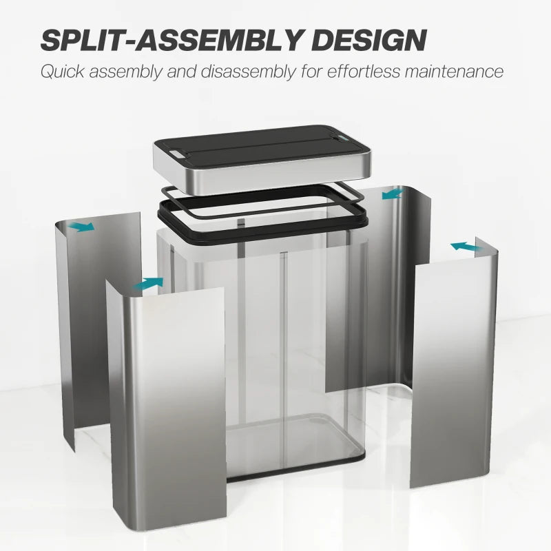 13.2 Gallon Sensor Can, Automatic Garbage Can with Soft-Close Butterfly Lid, Fingerprint-Proof Stainless Steel, Silver