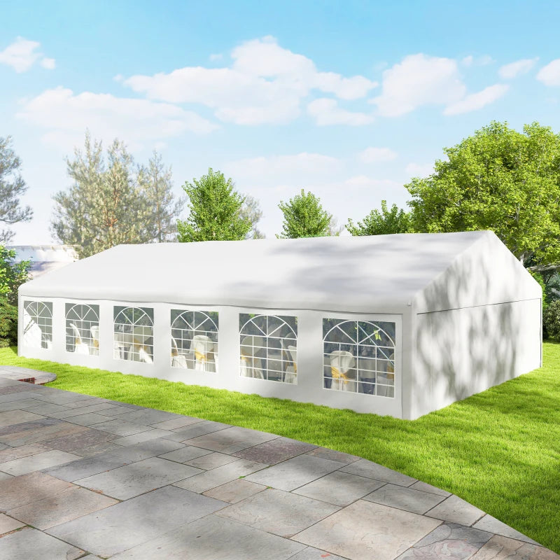 23' x 39' Party Tent, Heavy Duty Outdoor Canopy Tent Shelter with 2 Doors and 12 Windows for Parties, Events, White