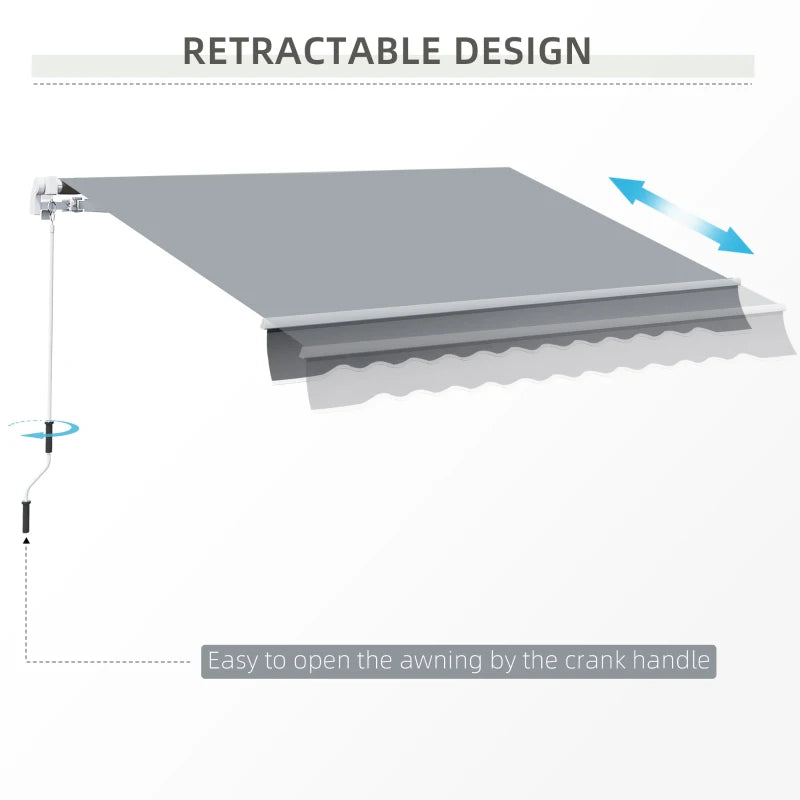 10x8ft Patio Awning Manual Retractable Sun Shade Aluminum Frame Grey