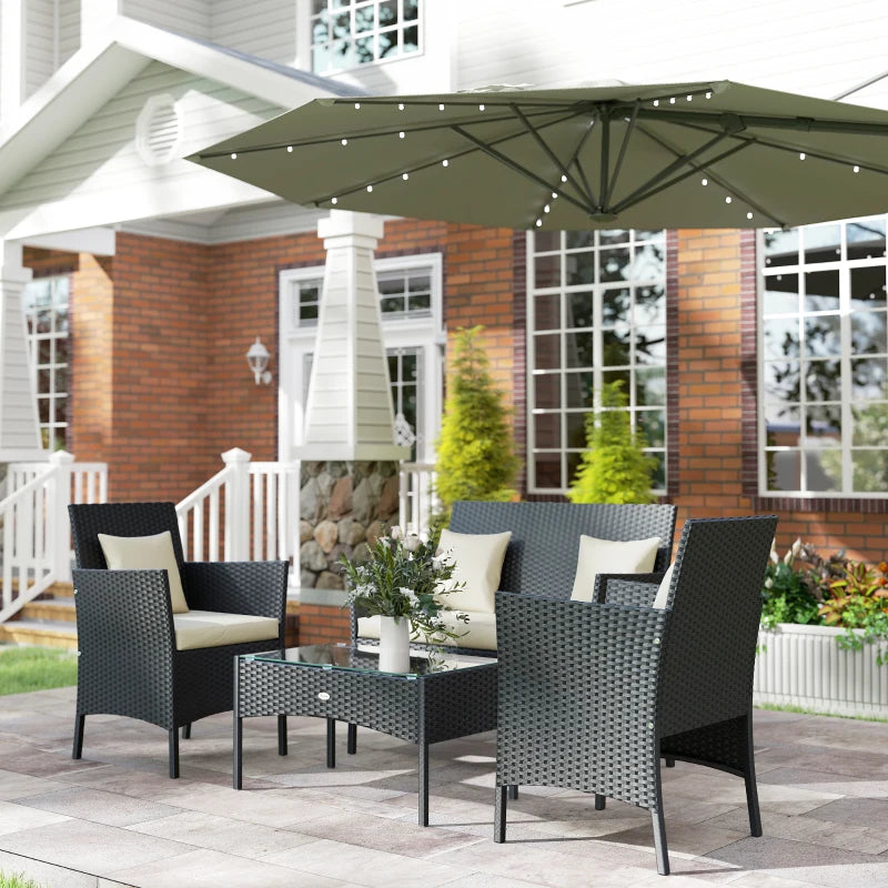 4-Piece Rattan Outdoor Furniture Set Patio Furniture Set with Coffee Table 22.8" W x 21.7" D x 33.5" H Black & Cream