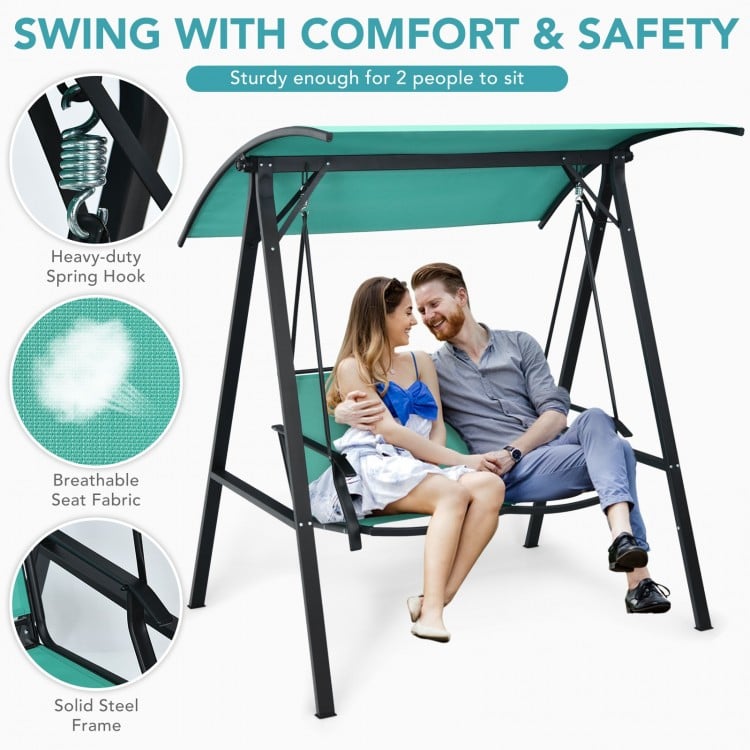 2 Person Patio Swing with Weather Resistant Glider and Adjustable Canopy-Green