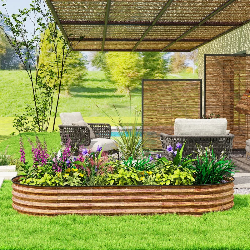 7' x 3' x 1' Large Outdoor Planter Box, Galvanized Raised Garden Bed with Metal Plant Stake, Brown