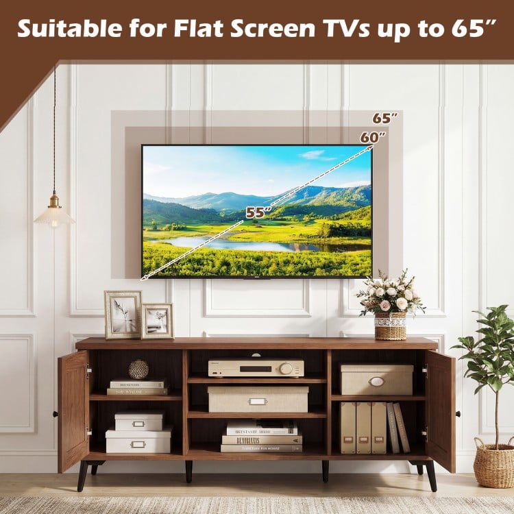 2-Door TV Stand for TVs up to 65 Inch Mid Century Modern Entertainment Center-Brown