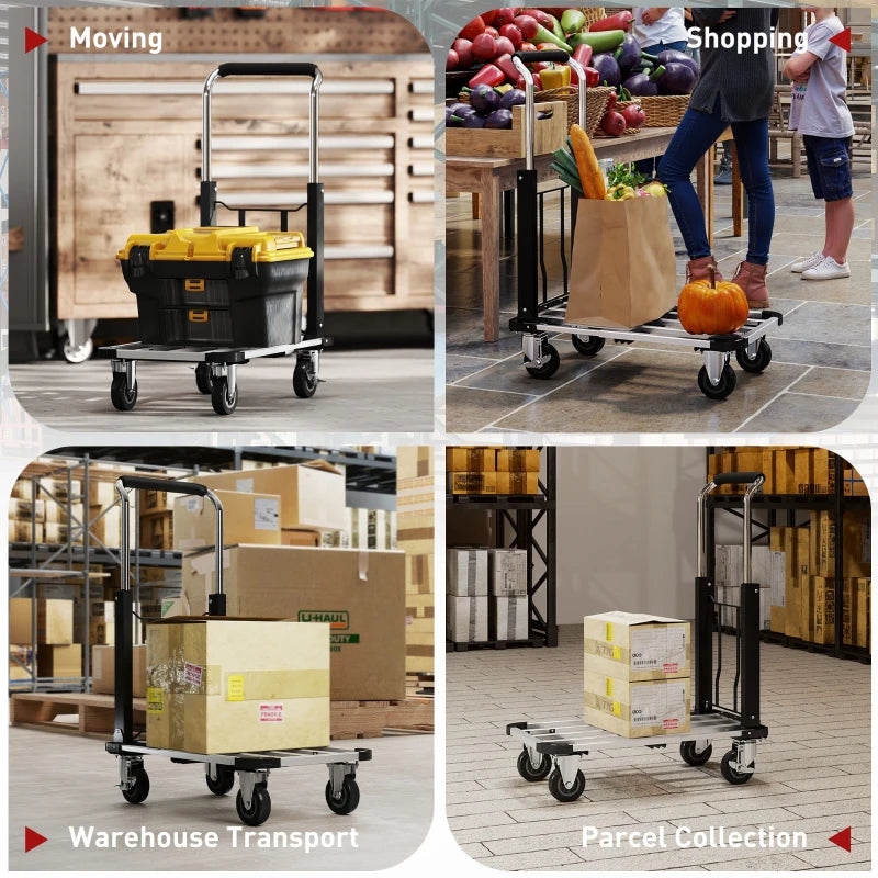 330 lbs Heavy Duty Hand Truck, Folding Trolley, Dolly with Adjustable Handle and Extendable Platform, Silver and Black