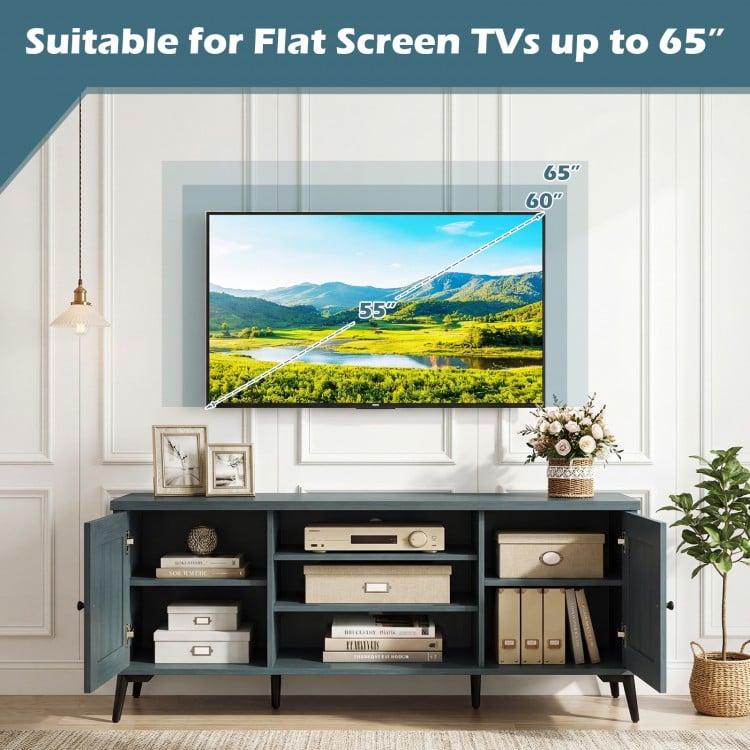 2-Door TV Stand for TVs up to 65 Inch Mid Century Modern Entertainment Center-Turquoise