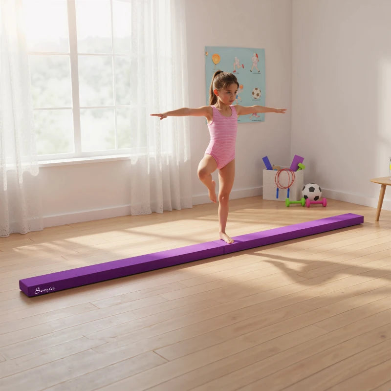 Soozier 7ft Folding Balance Beam, Gymnastics Beam with Wood Core, Purple