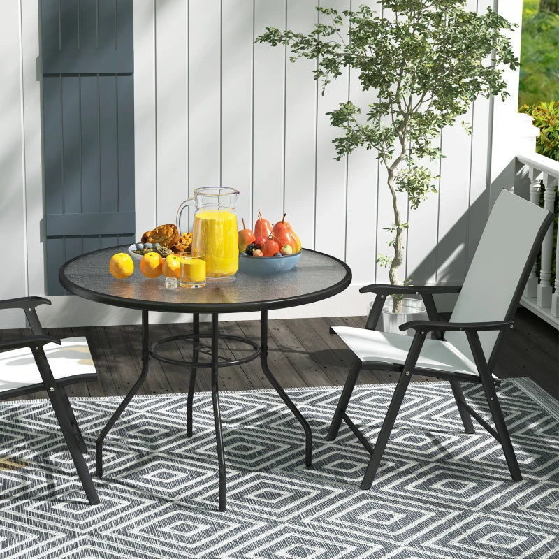 39.4" Round Outdoor Dining Table Coffee Side Bistro Table with Umbrella Hole, Glass Top, Steel Frame for Garden, Patio