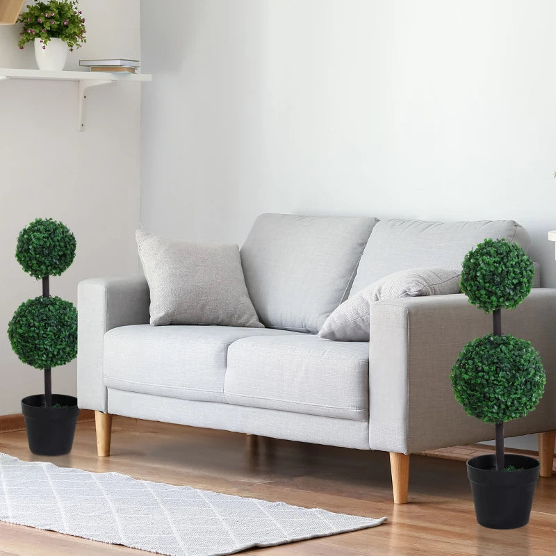 2 Ball Topiary Tree in Pot for Home Decor Set of 2, Artificial Plant for Home Office, Living Room Decor, Dark Green