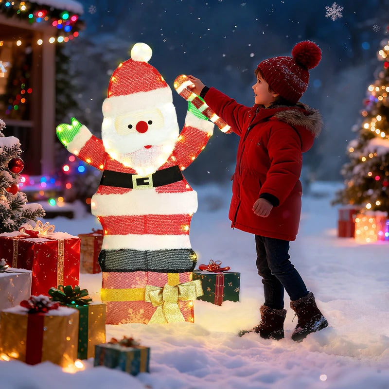 3ft Lighted Santa Claus, Light Up Christmas Decor with 97 LEDs, Stakes and Zip Ties, IP44 Waterproof for Indoor Outdoor